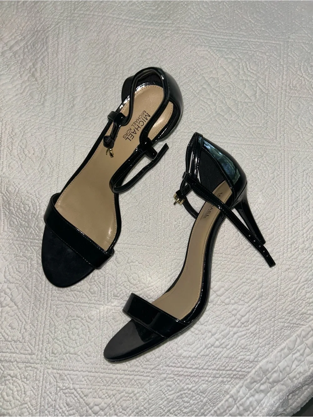 Michael Kors Black Patent Strap Open-Toe Heels